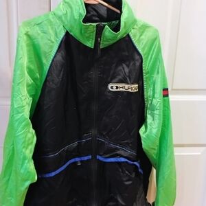 Vintage Tommy Hilfiger Black and Lime Green Windbreaker